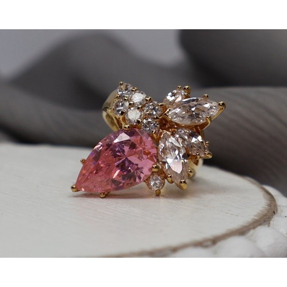 Farah Fawcett Sterling Silver G.P Pink Topaz & Cz Ring 7.34G / Sz 7